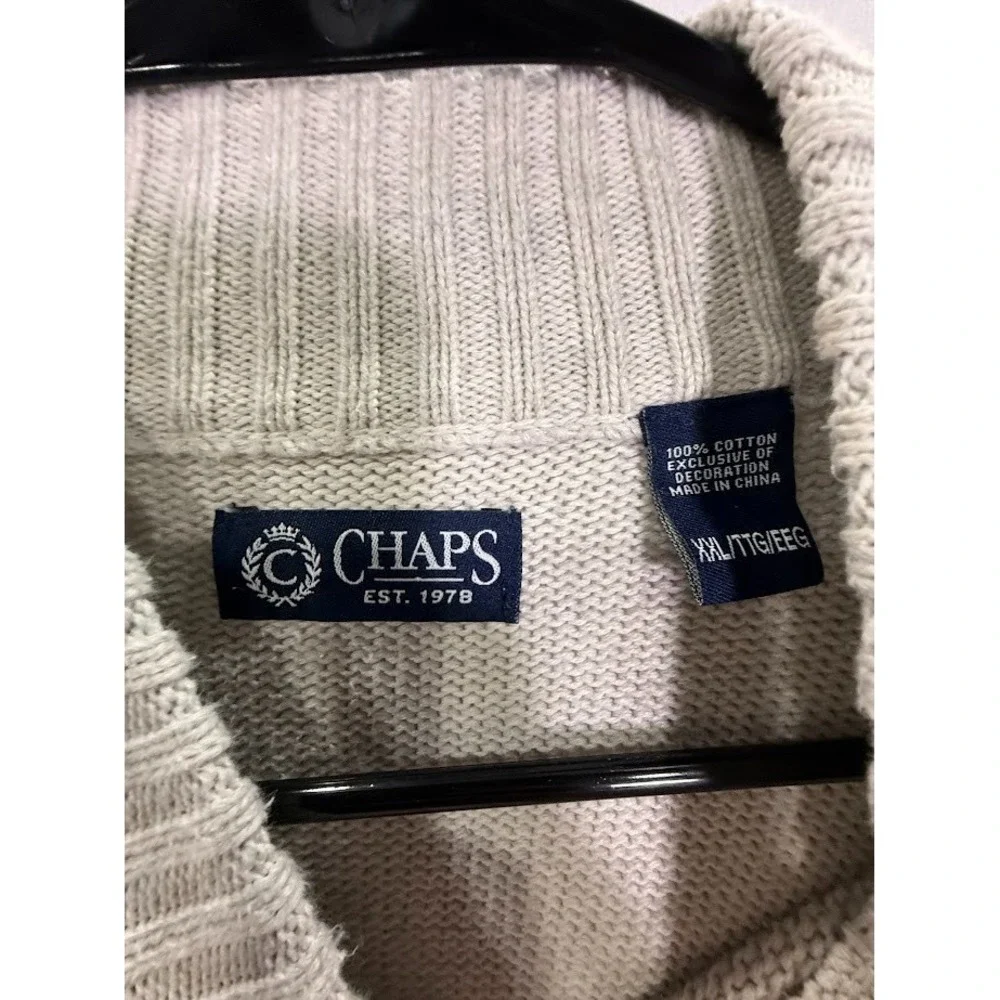 Chaps Sweater Mens 2XL Ivory Fair‎ Isle Nordic Button Neck Cotton Ski